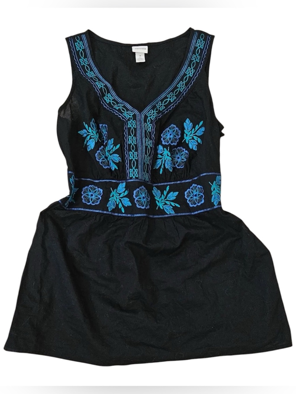 Venezia Women's Black Floral Boho Cottagecore Embroidered Tank Top Size 28